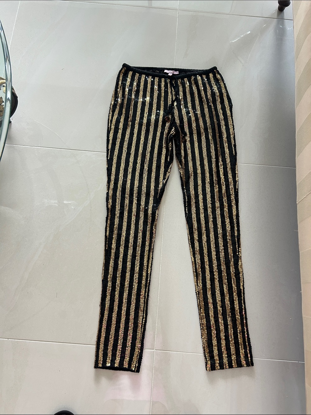 Calypso St. Barth Black and Gold Sequin Stripe Skinny pants